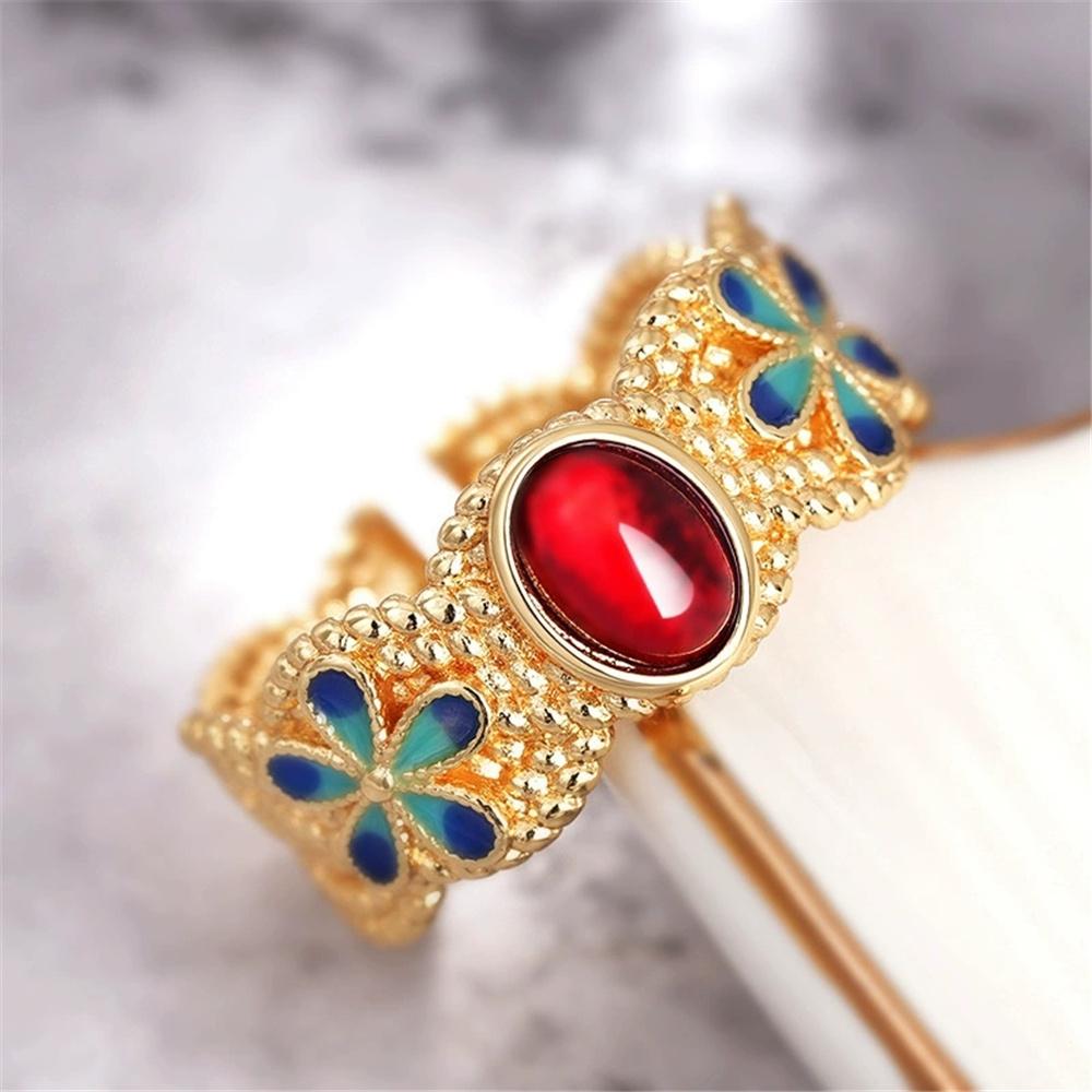 Милые женские обручальные кольца с красным цирконом, золотистого цвета, кольца обещания, открытые, регулируемые, помолвочные, для женщин resizable