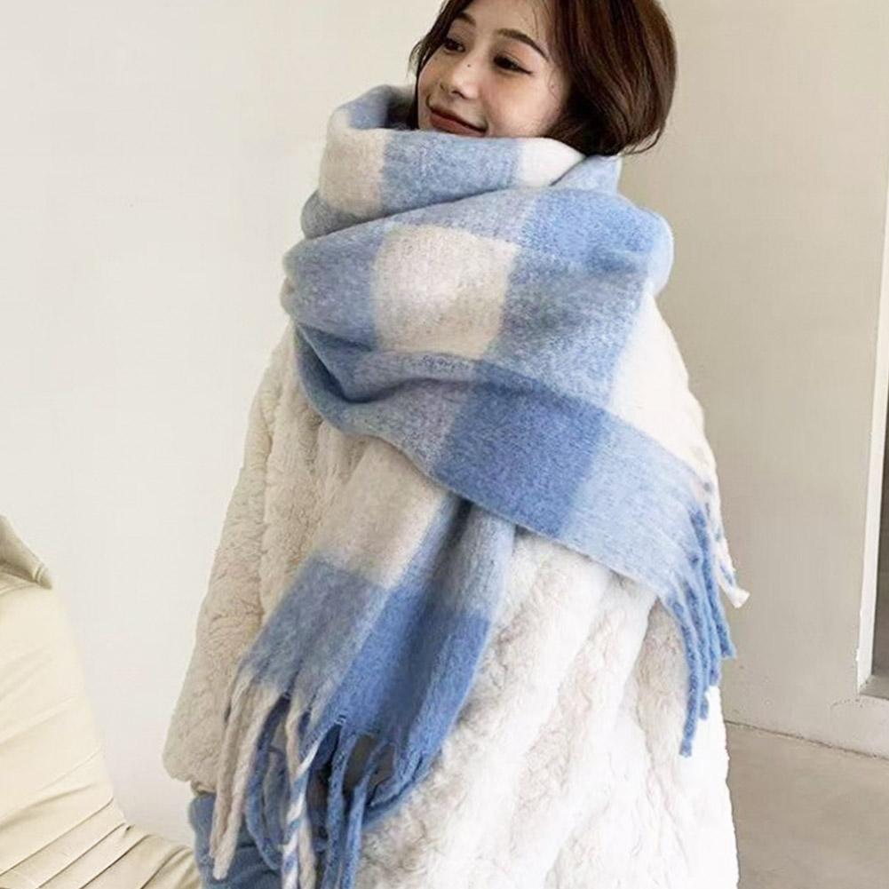 Korean Fashionable Scarves Large Checkered Pattern Thick Scarf for Woman Winter Outdoor Windproof Warm Scarves