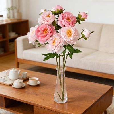 Real Touch Artificial Peony Flower Faux Silk Peony with Long Stem for Valentine's Day Floral Arrangement