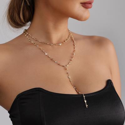 Love Rhinestone Alternating Y-shaped Necklace Personalized Versatile Long Street Auction Necklace