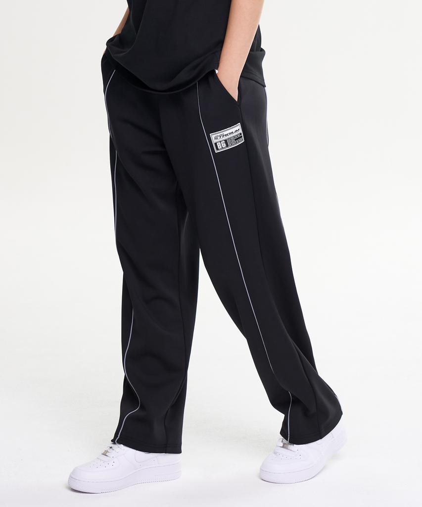 Leijibi Giant Fit Line Track Pants Wide Gymwear Training Workout Wear Elastic Waist Pants W Black 2