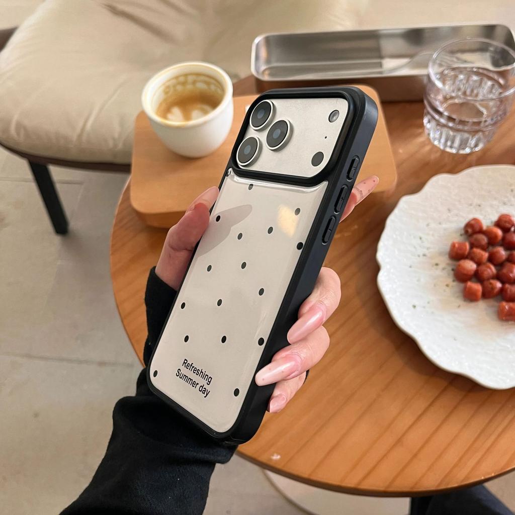 ins Korean simple black polka dot suitable for Apple 17Promax mobile phone case IP16/15 Epoxy water condensation 14 women