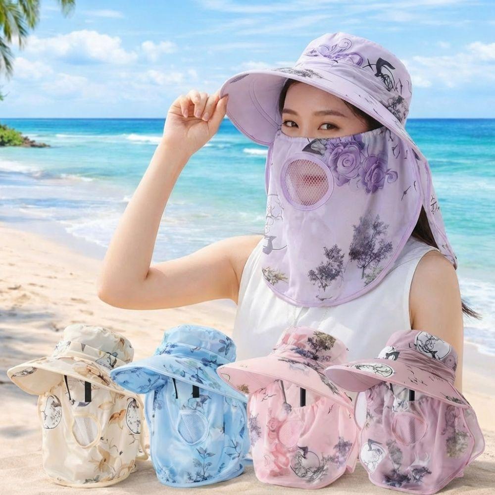 Wide Brim Tea Picking Work Hat UV Protection Fisherman's Hat Face Mask Sun Hat  Summer Outdoor