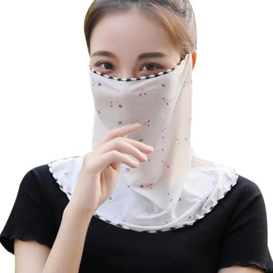 Women Floral Soft Chiffon Anti Dust Sun Protection Face Cover Neck Gaiter Scarf