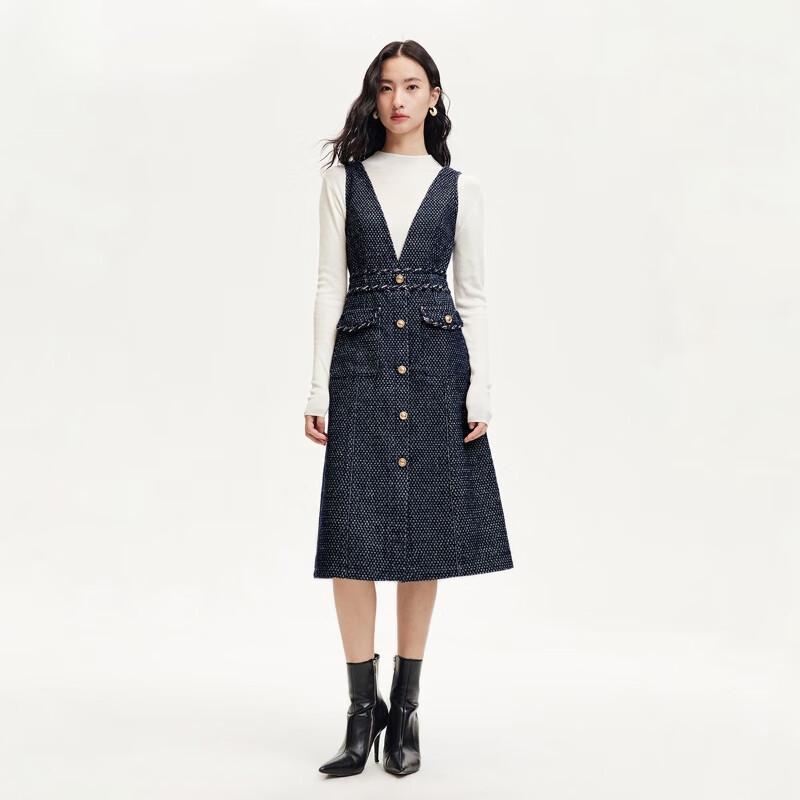 

VEROMODA 2024 Fall Deep V Sleeveless Denim A-Line Dress M (165/84A)