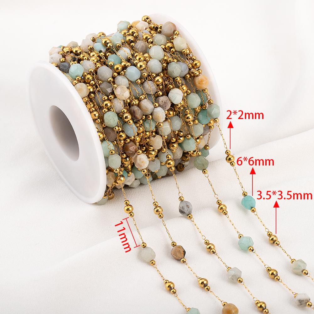 1meter Irregular Romantic Pink Stone Beaded Chain Stainless Steel Necklaces Chains Boho Anklet Bracelets for DIY Jewelry Making