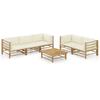 6 Piece Garden Lounge Set with Cream Colored Cushions Bamboo