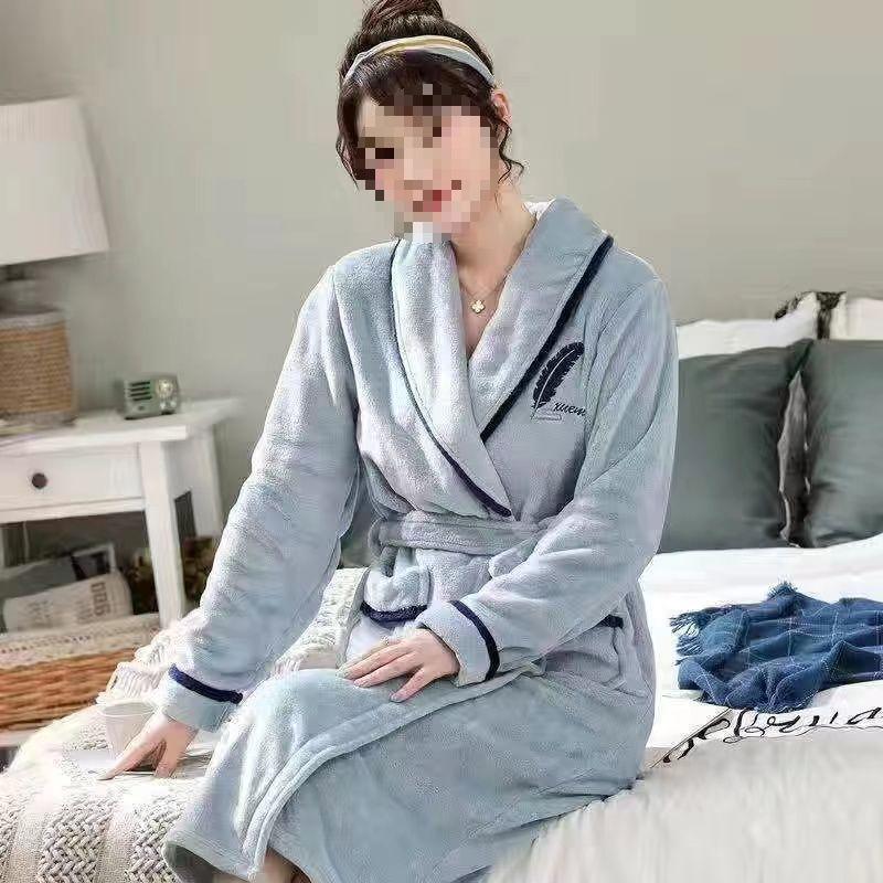 G5Z Winter Flannel Couple Robe: Men's Coral Fleece & Women's Plus Velvet Thick Warm Pajamas Bathrobe.
