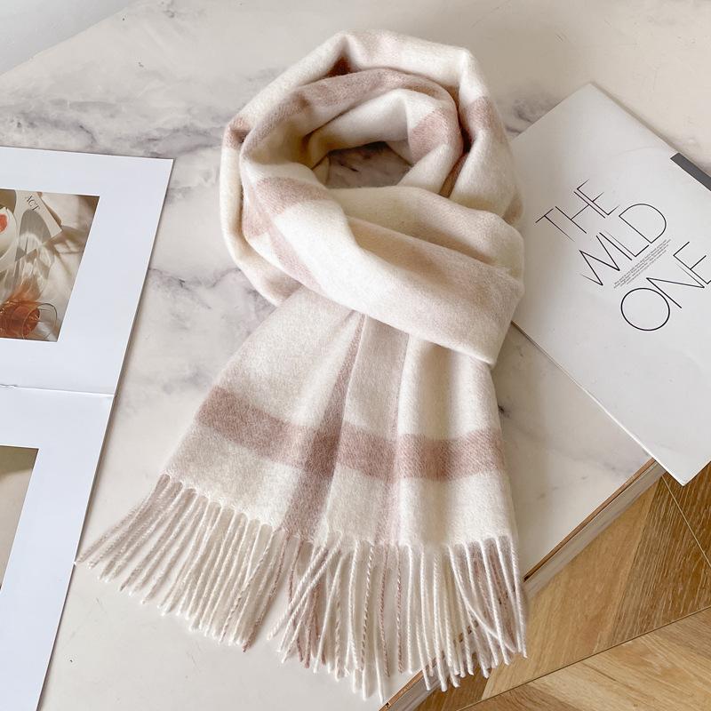 Small fresh white plaid scarf WO100 wool scarf women's winter warm scarf birthday gift