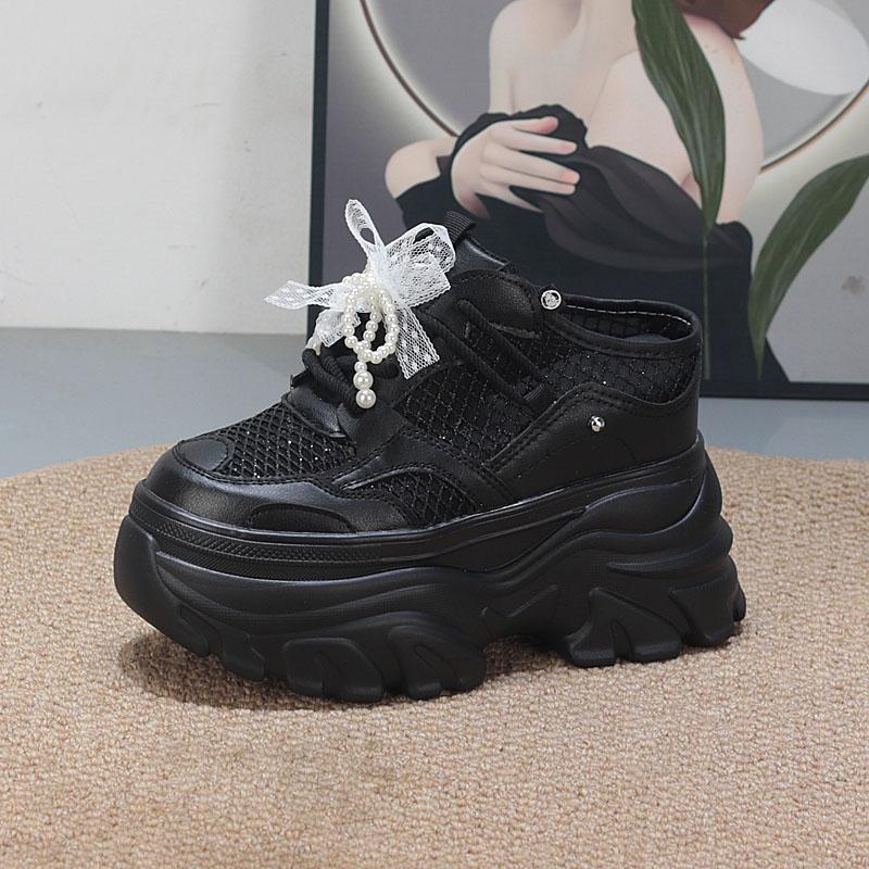 Fashion 11CM Air Mesh Lace Genuine Leather Comfy Platform Wedge Slippers High Brand Breathable Summer Platform Wedge Casual Shoes