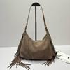 Vintage Fringed Suede Hobo Bag Large Capacity Shoulder Crossbody Versatile Soft Underarm