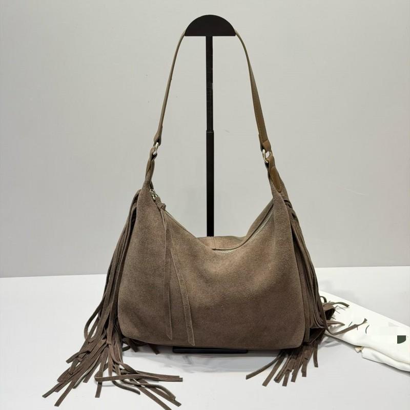 Vintage Fringed Suede Hobo Bag Large Capacity Shoulder Crossbody Versatile Soft Underarm
