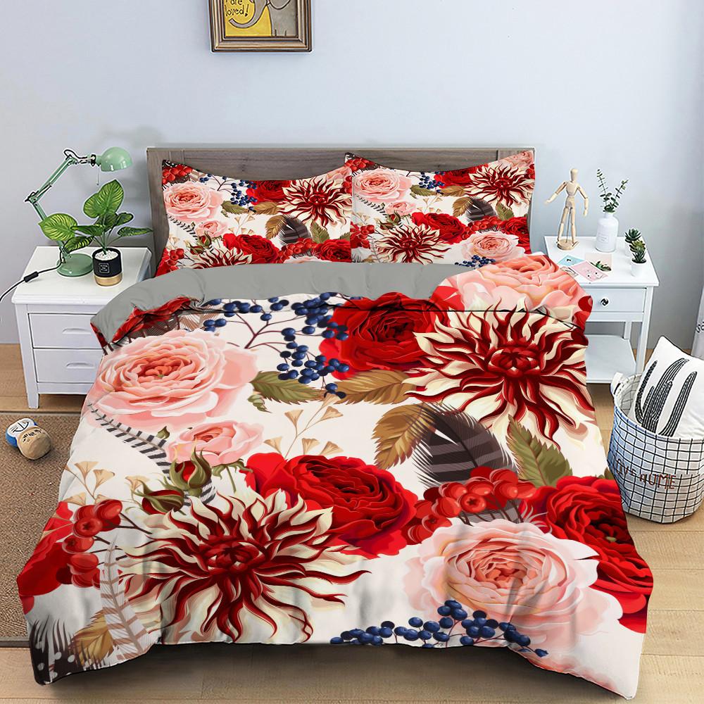 3D Creative Rose Bedding Set Valentine's Day Quilt Cover Pillowcase Bedding Single Double Bed Full Size 2/3 Pieces Microfiber