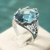 Aesthetic Inlaid Sea Blue CZ Women's Ring Trendy CopperColor Hand Carving Daily Wear Party Jewelry Anniversary Gift