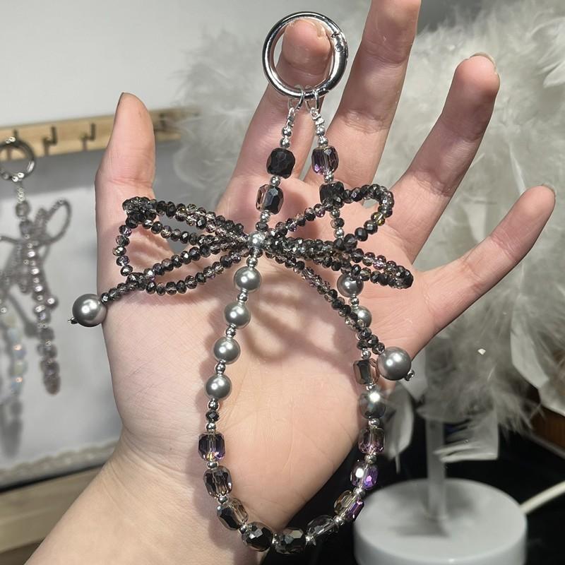Cute Pearl Lucky Bow Phone Strap Rhinestone Handheld Chain Exquisite Pendant