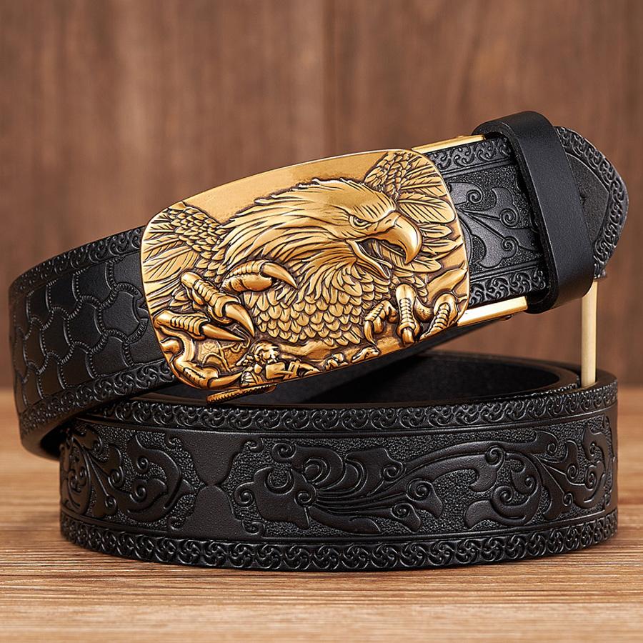 3.5CM Eagle Automatic Buckle Belt Emboss Cowskin Belt Quality Men Wasitbad Strap Genuine Leather Gift Business Belt for Jeans