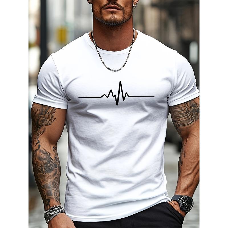 European sizes European And American Minimalist Casual Print Short-Sleeve Men'S Summer Commuting Outfit Ins Round-Neck T-Shirt