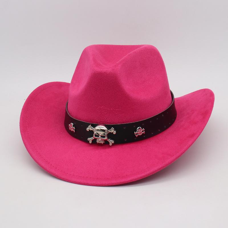

Western Curled Cowboy Felt Hat Famous Style Skull Premium Wool Jazz Top Hat one size [j denim]