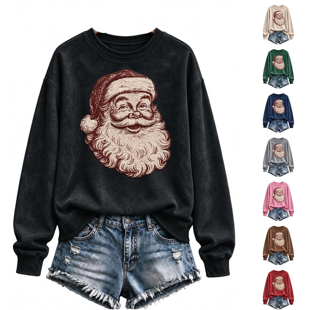 Women's Christmas Print Long Sleeve Crewneck Pullover Sweatshirt Casual Holiday Top