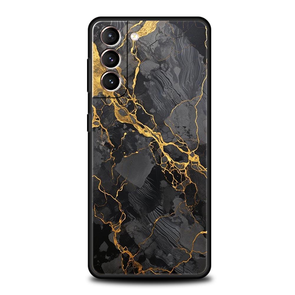 Watercolor Marble Phone Case For Samsung Galaxy S26 Ultra S25 Plus S24 FE S23 S22 5G S21 S20 Cover Black Soft