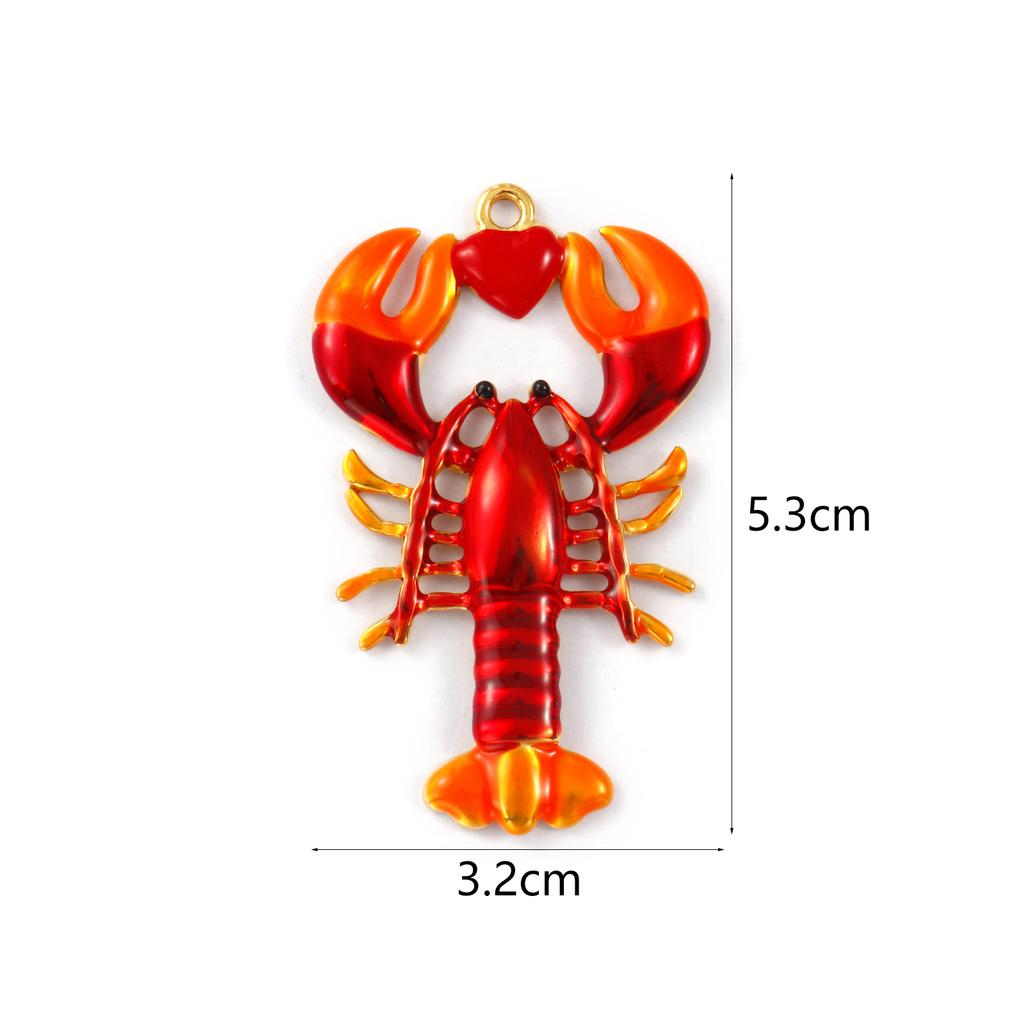 1 Piece 304 Stainless Steel Ocean Pendants 18K Gold Plated Red Enamel Lobster Charms For Jewelry Necklace Making 5.3cm x 3.2cm