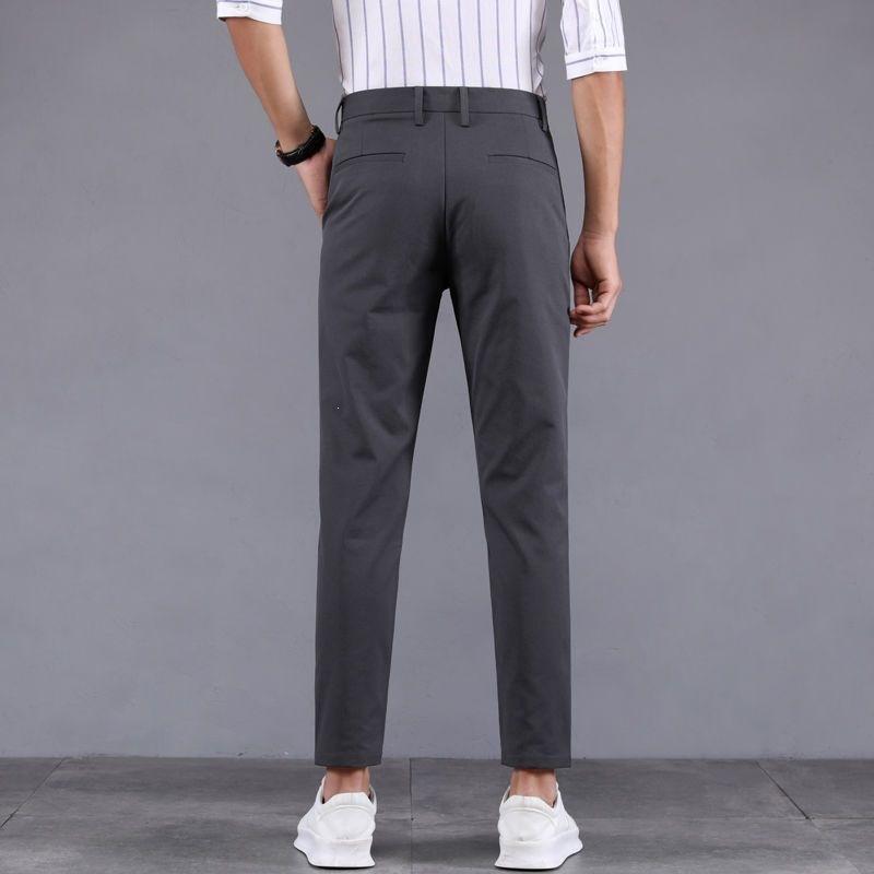 Summer ice silk nine-point trousers men's air-conditioning pants trendy slim-fitting small foot suit casual summer pants thin