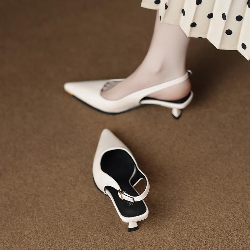 655-1 temperament pointed head shallow mouth single shoes women's shoes summer new versatile thin heel empty half bag head sandals