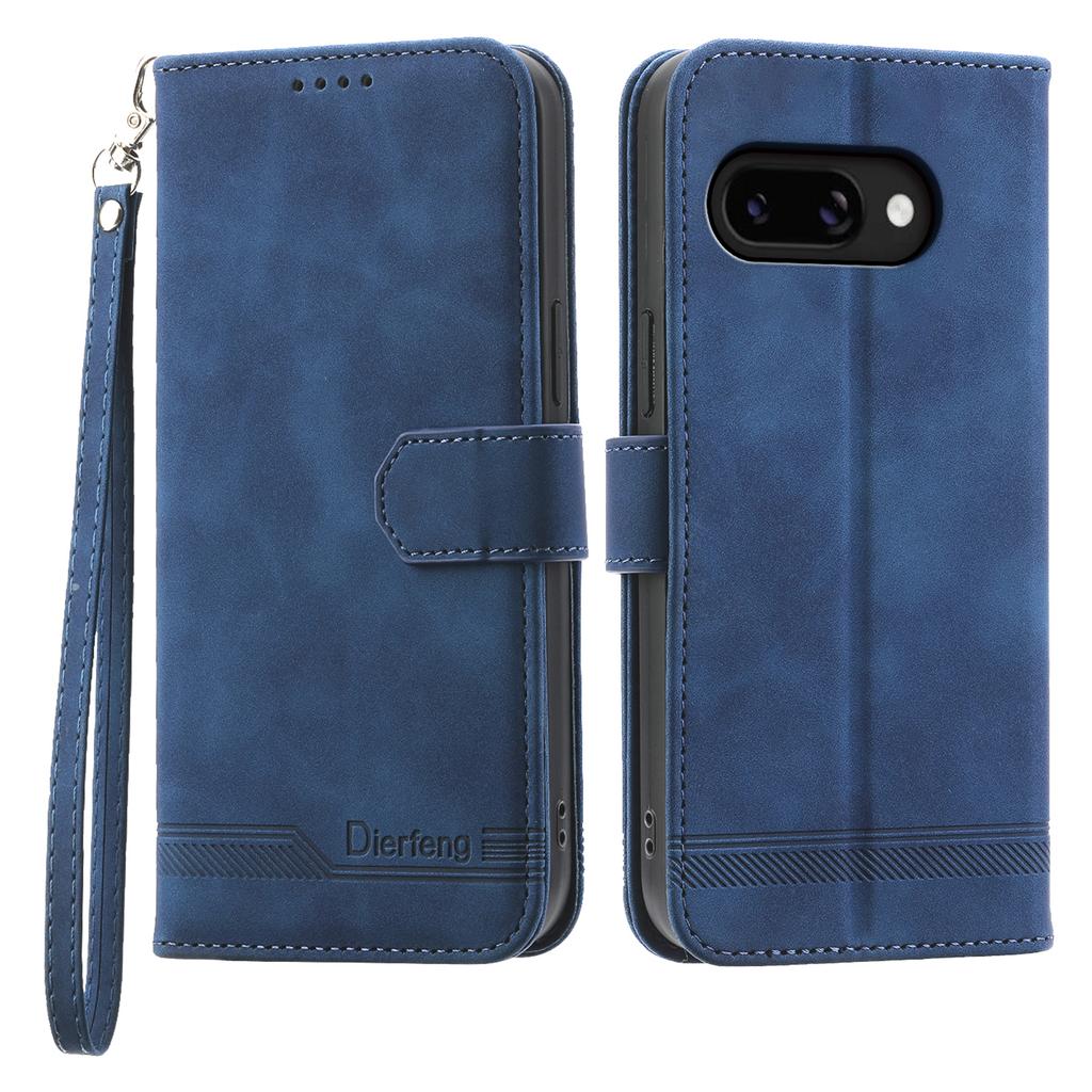 DIERFENG DF-03 For Google Pixel 9a Leather Case Lines Imprint Wallet Phone Cover