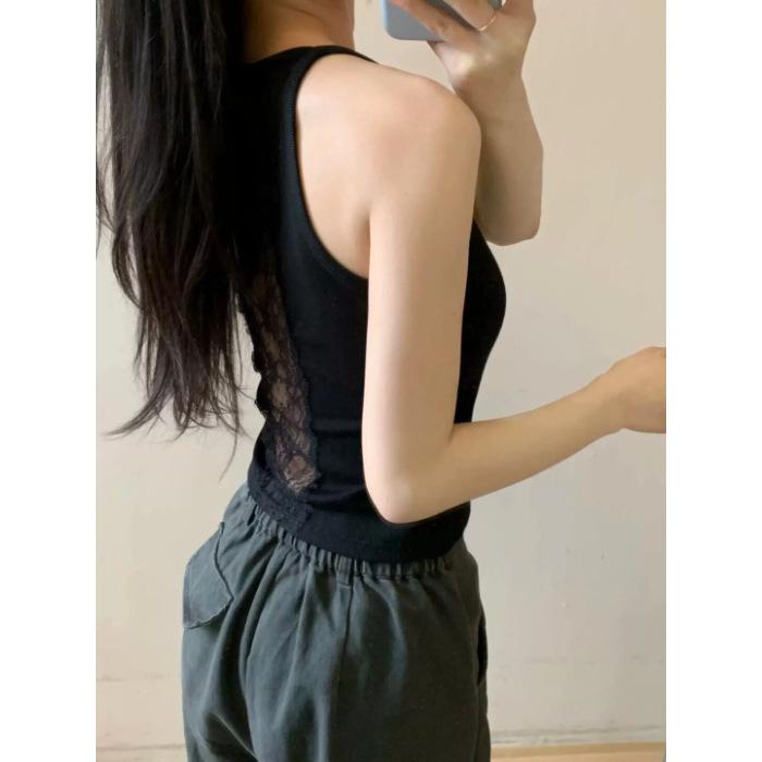 Summer sleeveless sling vest women's sexy pure desire style chic design sense back lace splicing outer top tide