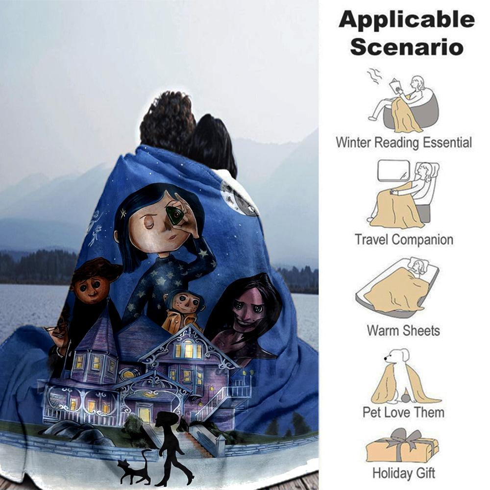 Moonlit Mansion Flannel Blanket Super Soft Warm Cozy Blanket For Sofa Bed Office Travel Allseason Home Decor Gift
