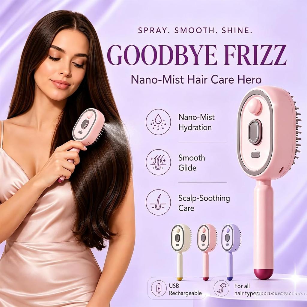 2026 Electric Spray Air Cushion Massage Hair Comb Electric Steaming Hair Straightener Brush Hair Smoothing Brush Steam Brush