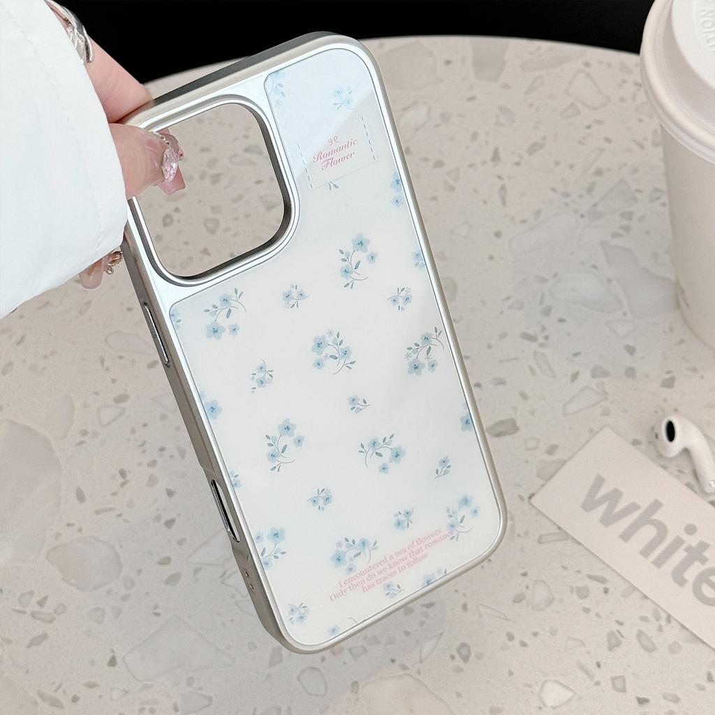Fresh and Suitable for Apple 15 Promax Mobile Phone Case Iphone16 Electroplating 13 Magnetic 14 Small Blue Flower Stand 12 Hard