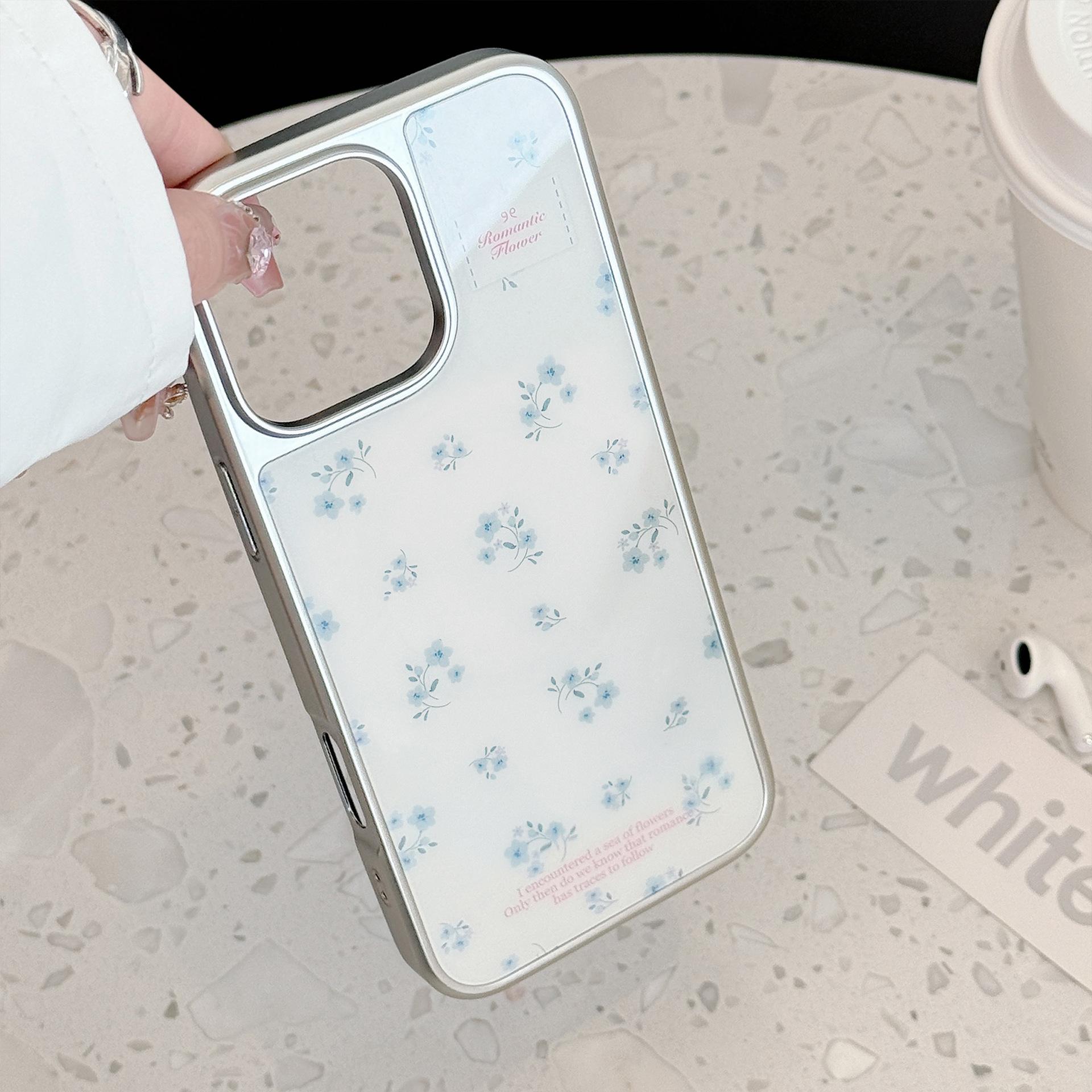 

Fresh and Suitable for Apple 15 Promax Mobile Phone Case Iphone16 Electroplating 13 Magnetic 14 Small Blue Flower Stand 12 Hard Huawei P70pro
