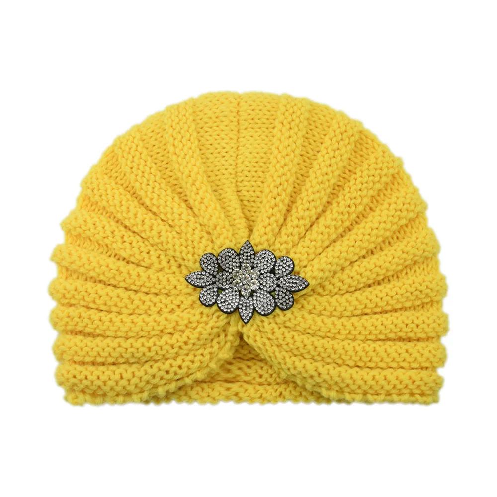 Diamond Knitted Turban Hat Bonnet Cross Wrapped Hat Muslim Bohemia Warm Turbante Cap for Women Winter Autumn Hair Accessories