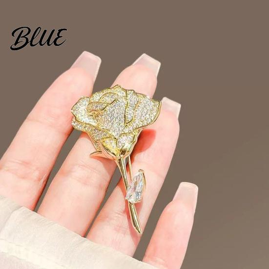Exquisite Jewelry Gift Rose Brooch with Diamonds Dazzling Alloy Lapel