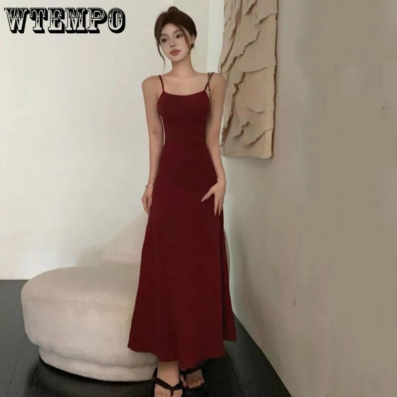 WTEMPO Culoare uni talie înaltă rochie camisole casual femei vară subțire fără spate fără mâneci rochii lungi pentru club de petrecere