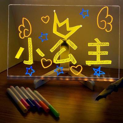 LED Note Board Glowing Acrylic Letter Dry-Erase Board with Bracket Reusable Multifunctional Glow Memo Message Board