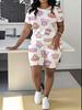 Butterfly European and American Women's Clothing Coconut Tree Printing T-Shirt Shorts Set Sports Suit