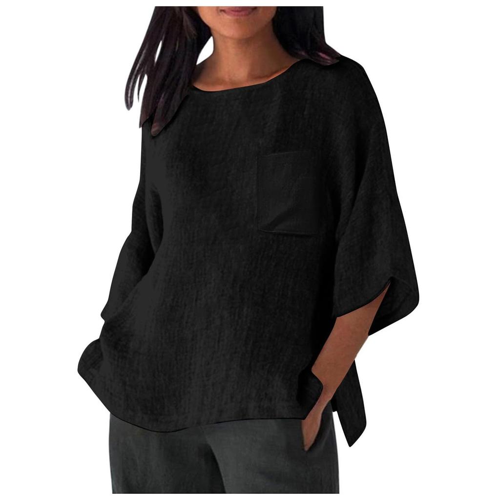 Women's Casual Loose-Fit Linen 3/4 Sleeve Top