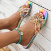 European and American Large-sized Color-matched 2025 Summer New Square-toed Fashionable Rhinestone Flip-flops Women's Shoes