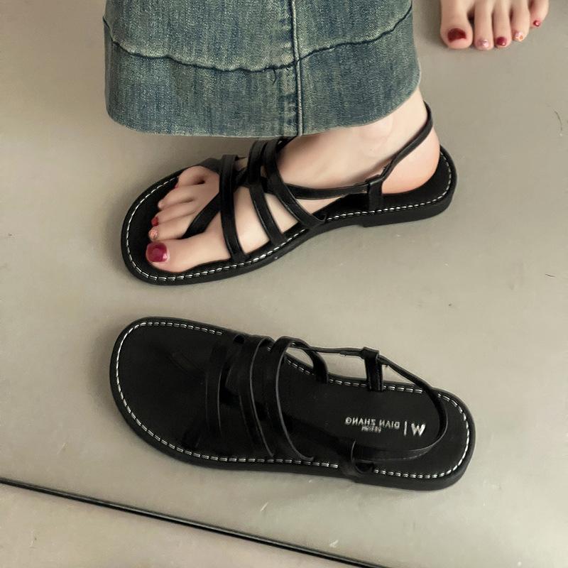 Fashion Strap Combination Versatile Flat Toe Sandals Women's 2025 Summer New Cross-strap Comfortable Beach Sandals