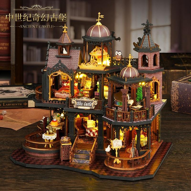 Maison Miniature DIY Edinburg Style Chinois Bois Grande Villa Modèle de Construction Kit d'Artisanat - Cadeau Exquis pour Filles