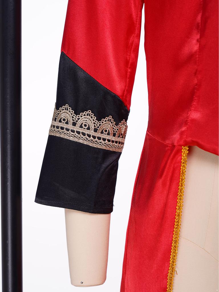 Giacca da Pista da Circo da Donna con Frange sulle Spalle, Collo a Revers, Maniche Lunghe, Polsini in Pizzo, Blocco di Colore, Raso per Feste a Tema Halloween, Carnevale, Role Playing