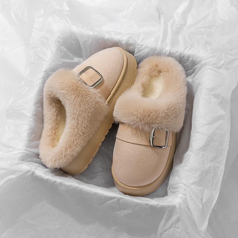 Winter new thick-soled snow boots belt buckle piled thickened warm cotton shoes thick cotton shoes cotton slippers plush