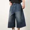 Women Y2k Style Baggy Denim Shorts Wide Leg Short Pants Fashion High Waisted Dark Wash Knee Length Loose Unisex Jeans Casual