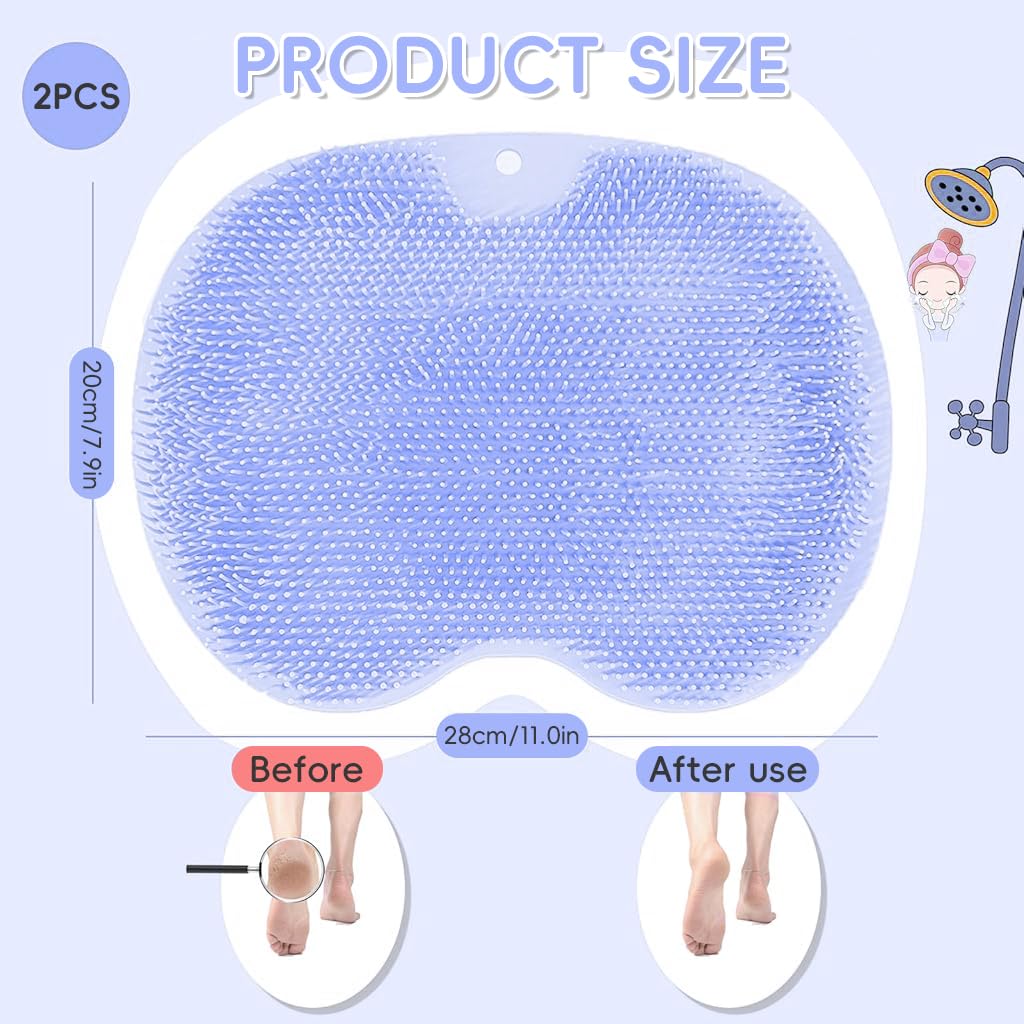 Zibuyu 2 Pcs Foot Scrubber Mat, Silicone Non Slip Shower Sole Cleaner