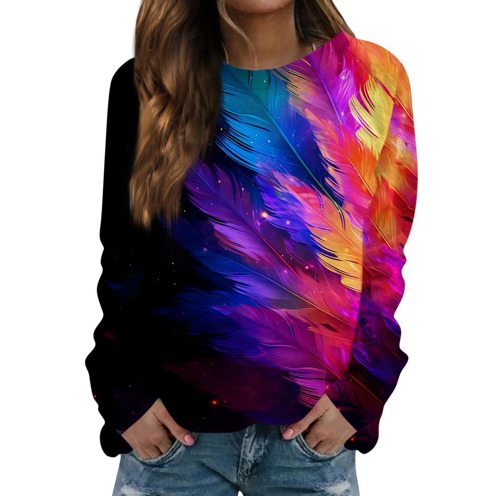Women's Fashion Casual Long Sleeved Print Round Neck Sweater Top