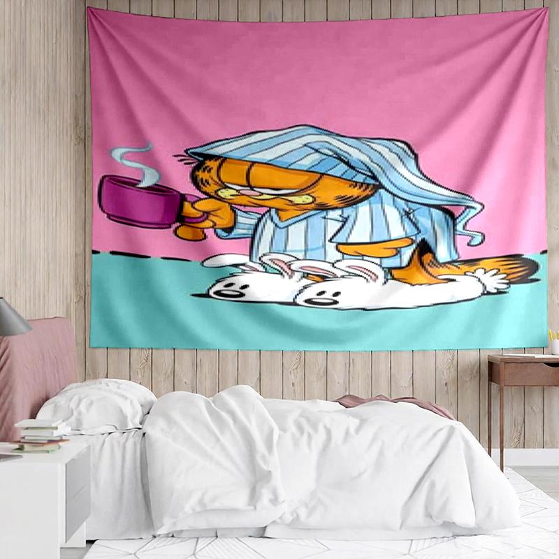 Garfield Print Tapestry, Backdrop, Easy Setup, Ideal for Bedroom, Office & Living Room, with Aesthetic Wall Hanging Decor.