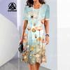 Rochie Midi Elegantă de Damă cu Mânecă Scurtă, Modă, Imprimeu 3D, Mărimi Mari, Îmbrăcăminte de Plajă