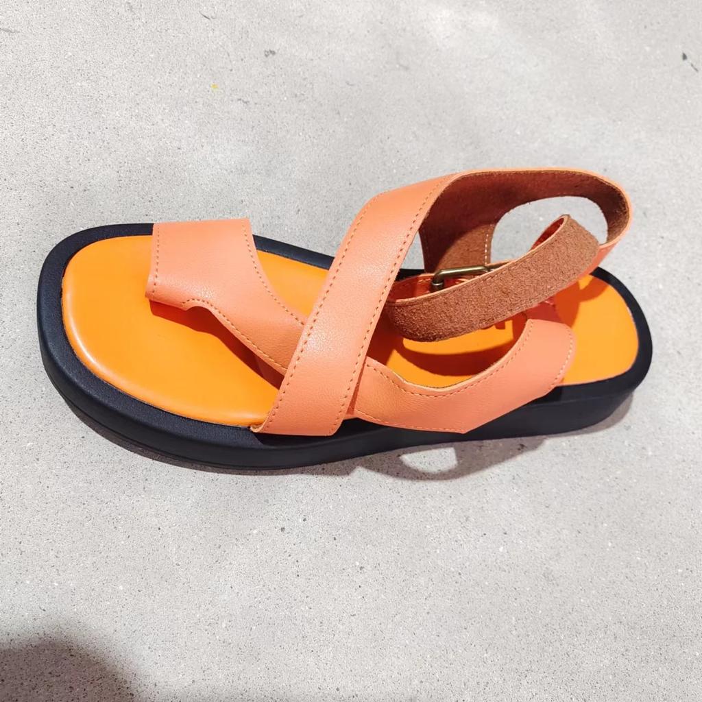 Damsandaler sommar Nya äkta lädersandaler Damsandaler Platta modesandaler Kvinnor Kilskor för kvinnor